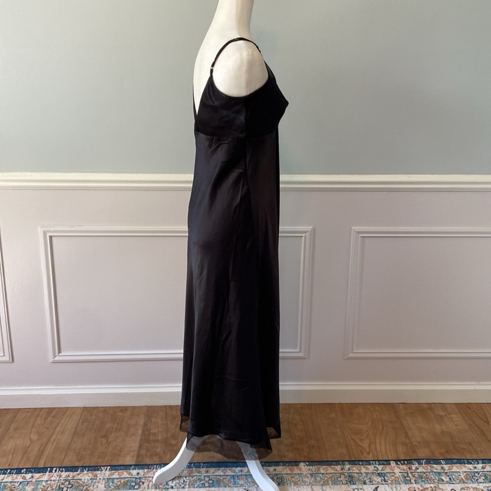 Cabernet Slip Dress Black Satin Mesh 90s 30s Style Bias Cut Pin Up Black Sz S - Picture 7 of 11
